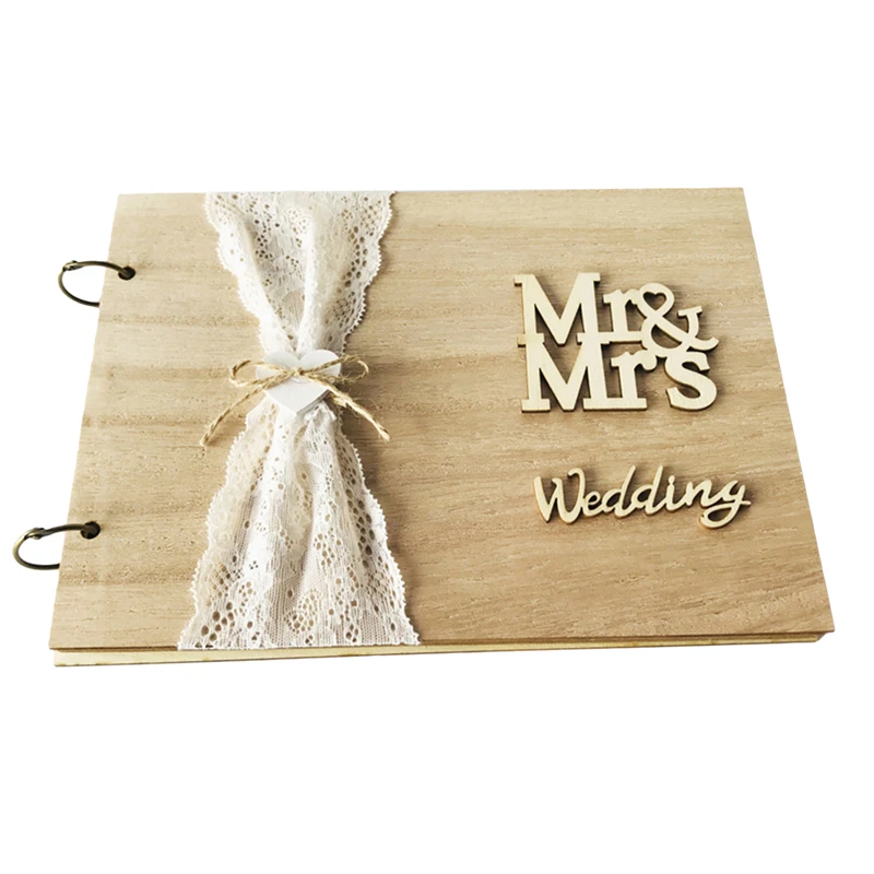 10/20/30/40 Pages Wedding Guest Book Wedding Signs Wood Signature Guest Book Mrs Mr Photo Frame Decoration