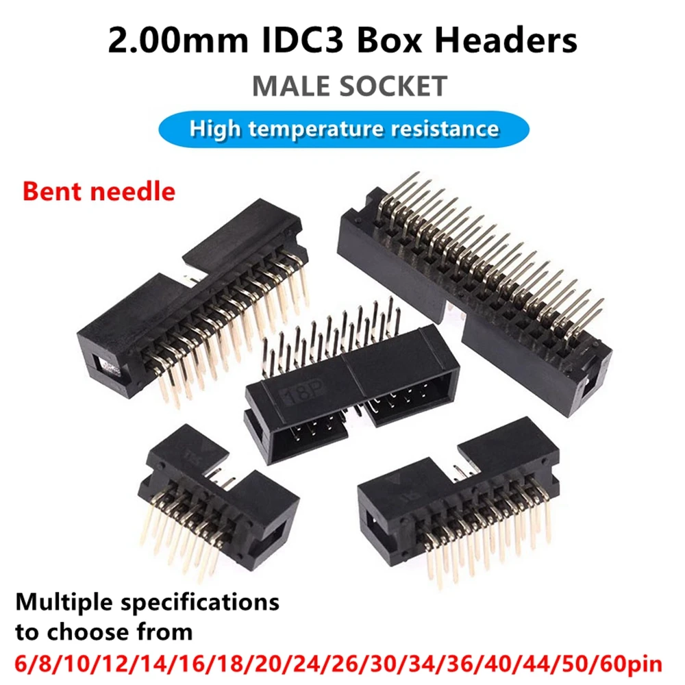 10/50pcs DIP 2.0mm 6P 8P 10 12P 18P 20P 24 34P 40P 50 60pin MALE SOCKET Bent needle idc box headers PCB CONNECTOR DOUBLE ROW DC3