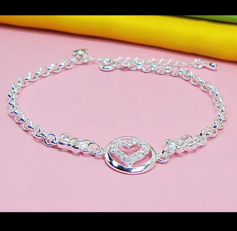 Fashion 925 Sterling Silver Heart Bracelet For Women's Jewelry Hollow  Charm Bracelet Long 20cm Girl Lady Gift Drop Shipping