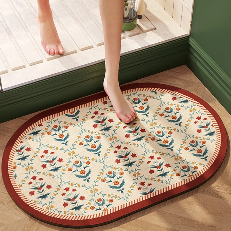 Retro Nordic Bath Floor Mat Super Absorbent Diatomaceous Earth Rubber Toilet Shower Foot Rug Kitchen Non-Slip Doormat Carpet Pad