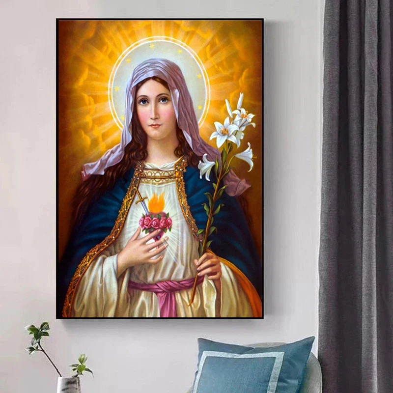 Classical Virgin Mary Canvas Painting Wall Art Posters and Prints Picture Christian Catholic Religious Church Room Home Decor