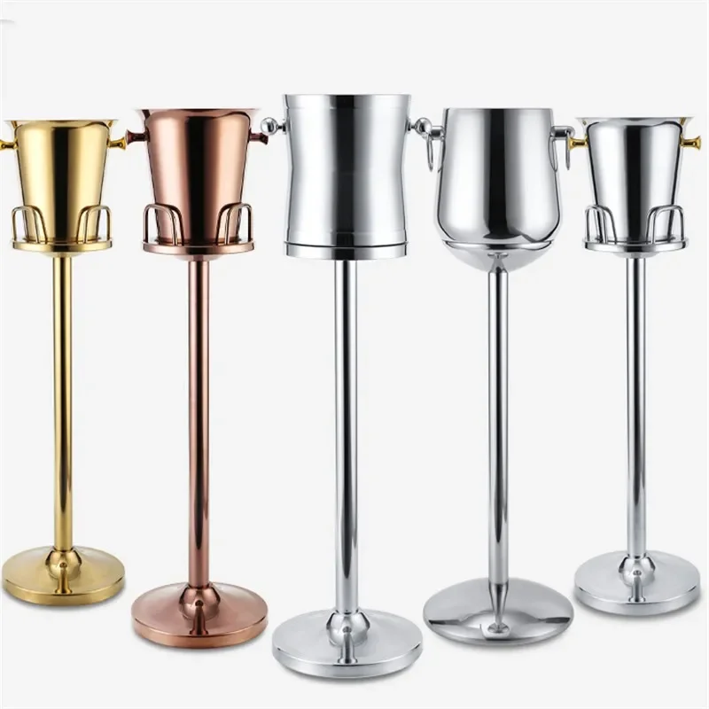 Ice Bucket with Stand, Champagne Cooler with Stand, Stainless Steel Standing Ice Bucket Ice Cube Container Cooler Chiller with Carrying Handle, Gold I : Champagne Ice Bucket with Stand, Stainless Steel Wine