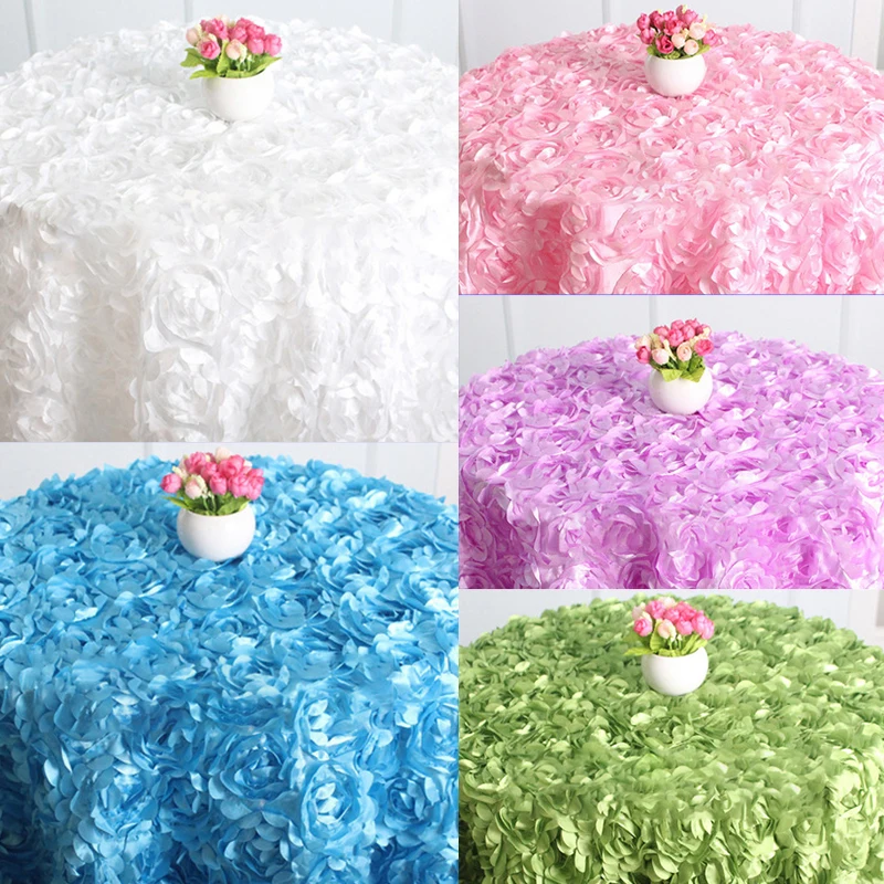Description Picture 2 of item3D Rose Petal Tablecloth Carpet Wedding Party Banquet Birthday Background Rosette Satin Table Skirt Round Table Cover Home Decor