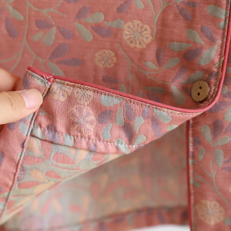 2024 New Women's Spring and Autumn Pajama Set 100% Cotton Jacquard Long Sleeve Two Piece Simple Cardigan Home Furnishing