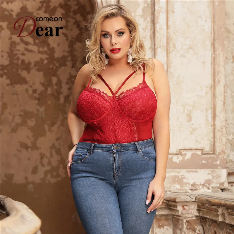 

Comeondear Women's Lace Bodysuit Sexy Teddies Outfit Open Cup Multi-color ​Transparent Lingerie Sleeveless Jumpsuits Crotchless
