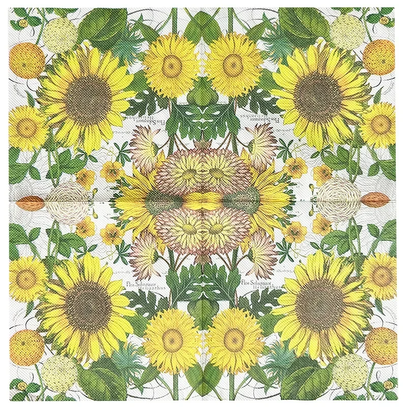 20pcs/Pac 33cm 2-Ply Colourful Floral Theme Yellow Sunflower Printed Napkins Holiday Party Napkins Butterfly Bone Bart Paper