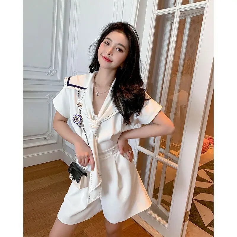 Short Sleeve jumpsuit Women Casual Fashion Korean Chain Solid Preppy Sweet Summer Mini Empire Female Retro Lovely Daily New