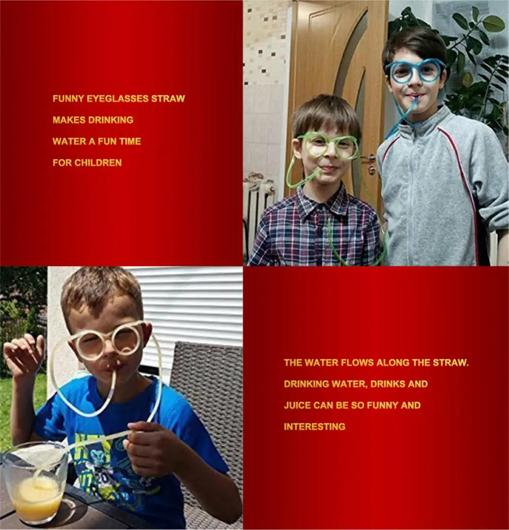 Description Picture 6 of itemSoft Plastic Glasses Straw Funny Flexible Drinking Tube Birthday Christmas Party Accessories Plastic Drinking Straws Kids Gift