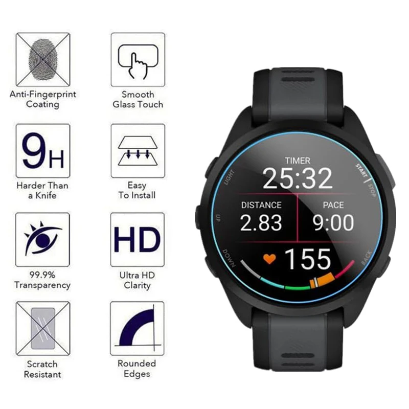 Diruite 4 Pièces Verre Trempé Pour Garmin Forerunner 165/165 Music Protection Écran,HD Protecteur D'écran Pour Garmin Forerunner 165/165 Music Screen Protection[Anti-Rayures
