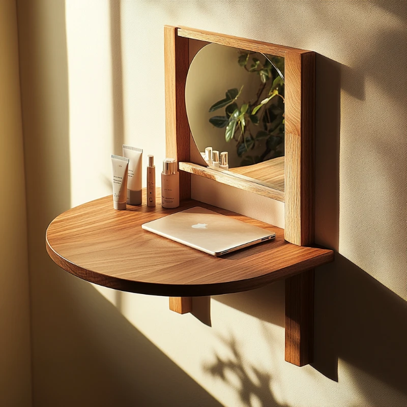 Minimalist Wall-Mounted Desk,Compact Oak Wood Floating Table with Unique Single-Leg Design,Space-Saving Coffee Table