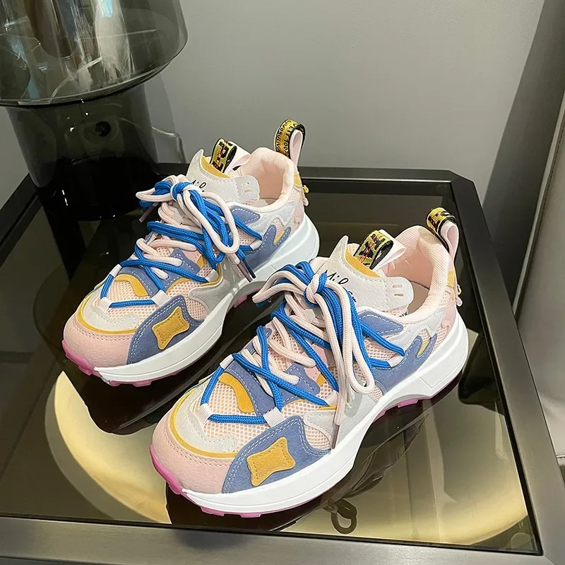 Women Fashion Rainbow Color Chunky Sneakers Women Autumn Platform