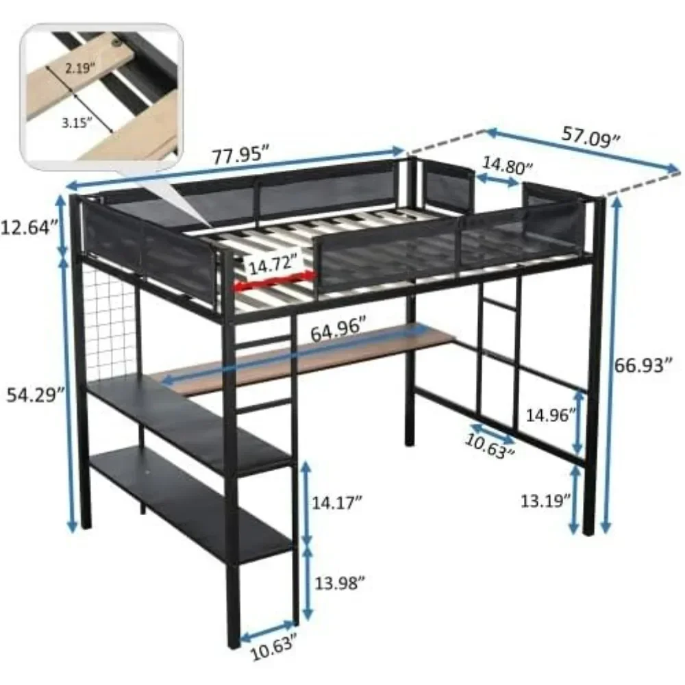 Bunk Beds Full Size Loft Bed, Desk & Shelves/Sturdy Metal Bed Frame/Noise-Free Wood Slats/Comfortable Bunk Beds 4