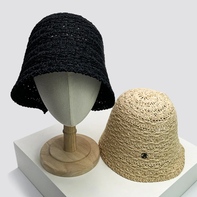 여성용 한국 브레이드 벤트 레터 버킷 모자, 할로우 아웃 햇빛가리개, 다목적 캐주얼 통기성 어부 모자, 야외 패션, 신제품