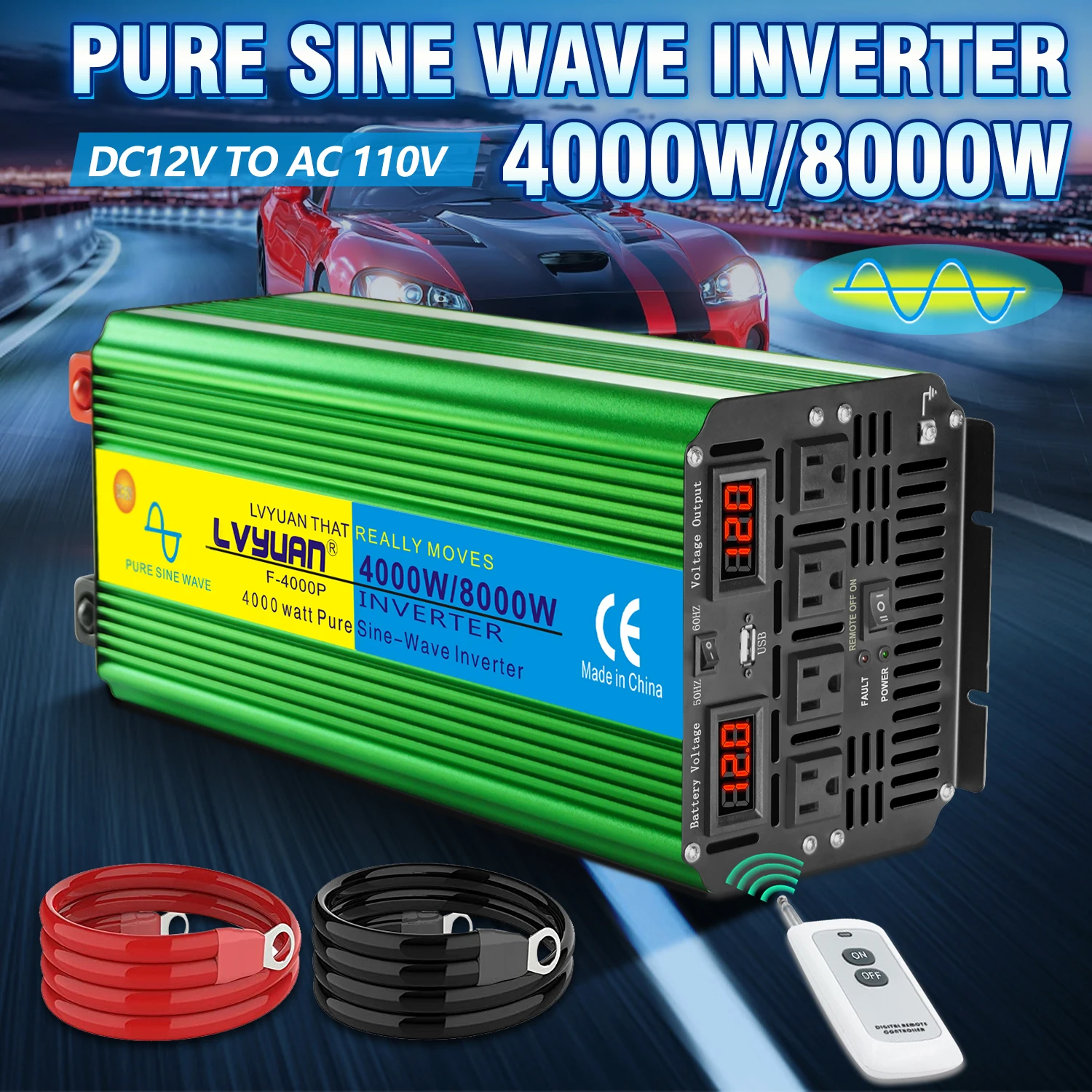 

Inversor 4000W/8000W Pure Sine Wave Inverter DC 12V 24V to 110V 50Hz/60Hz Voltage Converter Car Invertor LED Display USA Socket