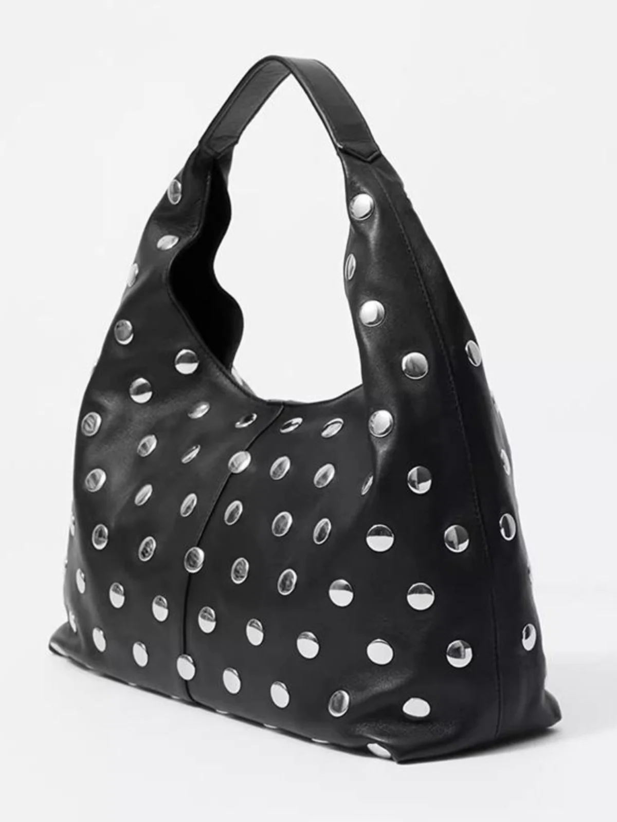 Punk Style Embellished Double-Faced Round Rivet Inlaid Niche Luxury Bucket Bag Chic Lady Underarm Large Capacity Shoulder Bag