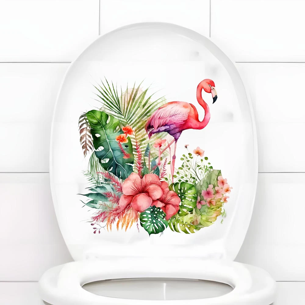 Funny Flamingo Toilet Sticker Bathroom Wall Toilet Cover Stickers Animal Wc Fun for Home Bathroom PVC