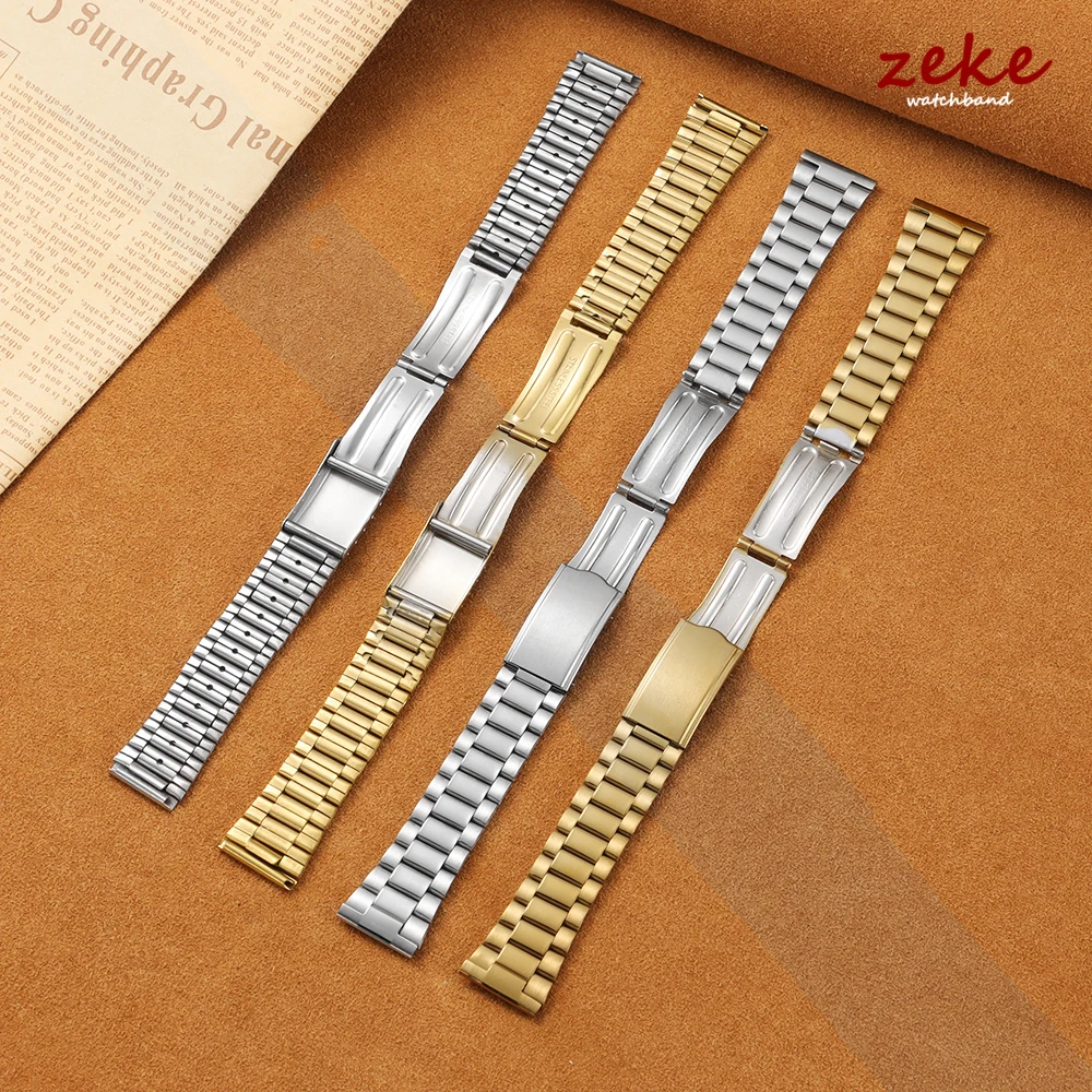 Elegant Silver Gold Stainless Steel Watch Band with Folding Buckle - Universal Metal Bracelet