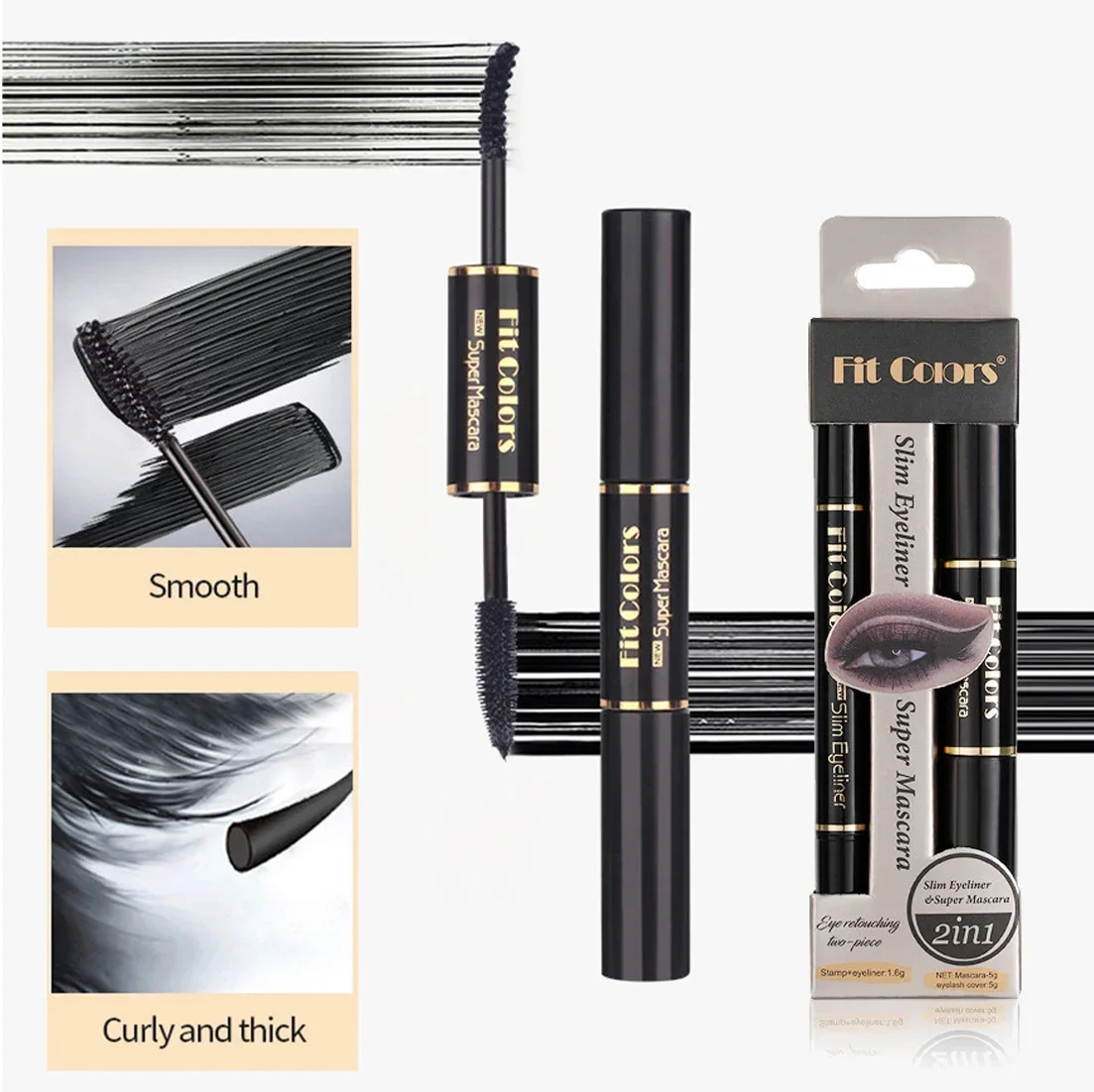 2 in1 Stamp Liquid Eyeliner and Black Mascara Set Water Proof Double-ended Eye Corner Wing Seal Liner Pen Makeup Women Cosmetics 3
