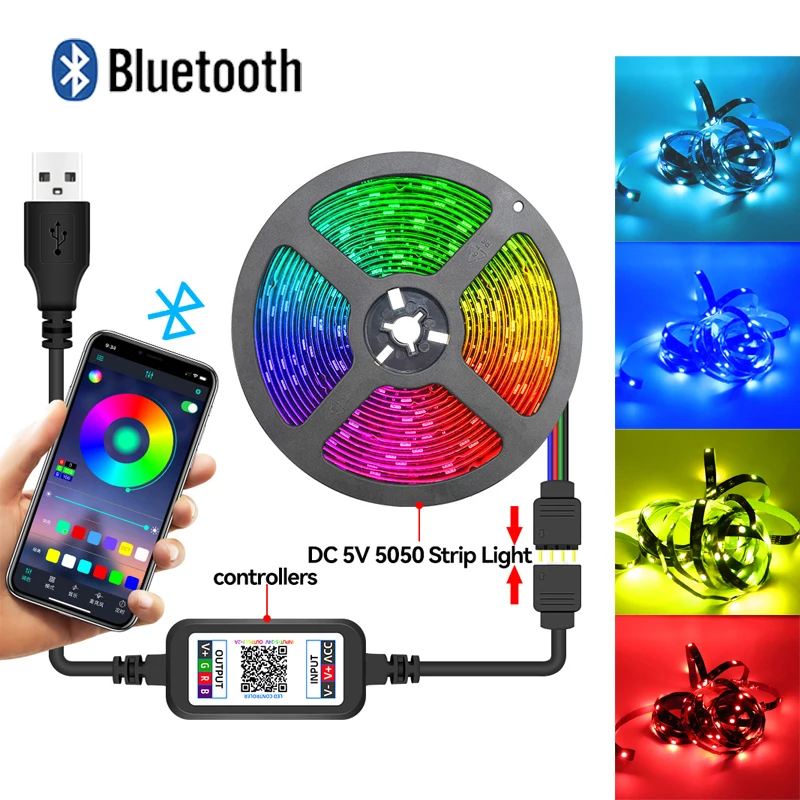 

5050 RGB LED Strip Light Infrared Bluetooth Controller Indoor Cabinet Decorative Light Diode Strip Light Bar TV Corridor