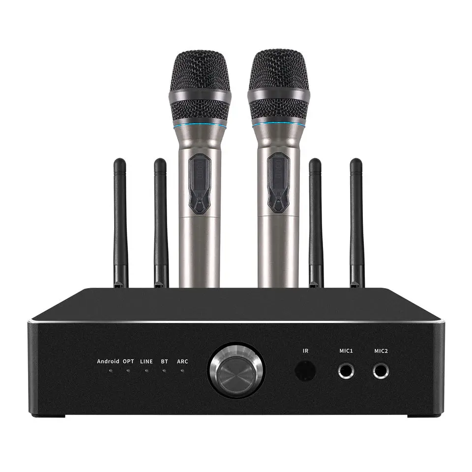 Ihomelife newest 2T2R Dual wifi cloud panel karaoke android TV Box party KTV Machine with 2 Microphone 300W amplifier