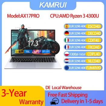 KAMRUI 17.3 AMD Ryzen 3 4300U Laptop 16GB DDR4 RAM 512GB SSD Lightweight Business Laptop Windows 11 Pro Ordenadores Portátiles