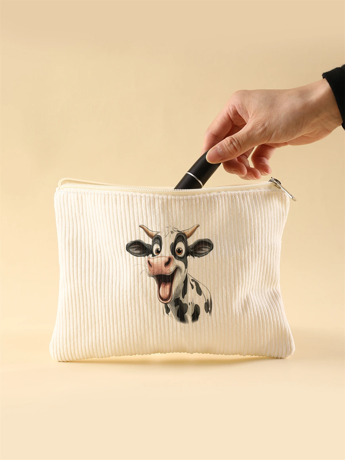 Women's Corduroy Travel Cosmetic Bag Portable Large Capacity Makeup Storage Organizer Zipper Clutch Purse Make up Bag