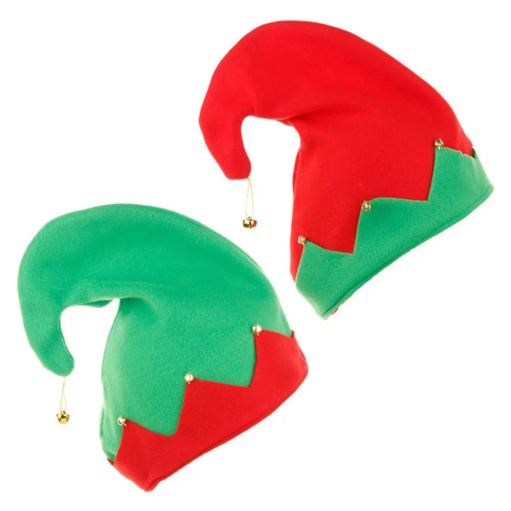 

Cute Santa Claus Beanies Red Green Patchwork Elk Plush Ball With Metal Bell Women Christmas Hats Korean Winter Caps Velvet Hats