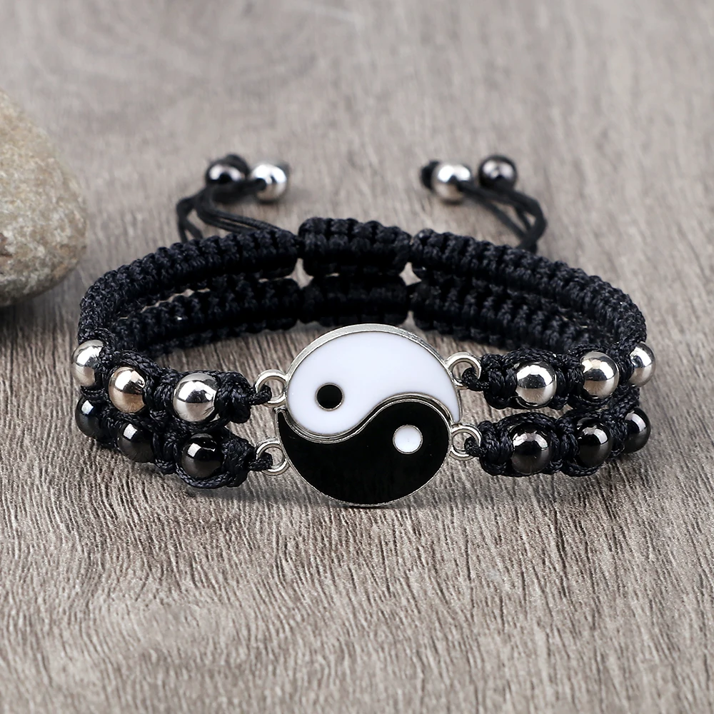 Tai Chi Couple Bracelets Handmade Yin Yang Matching Adjustable Size Luck Rope Braided Bracelet & Bangle Friendship Wrist Jewelry