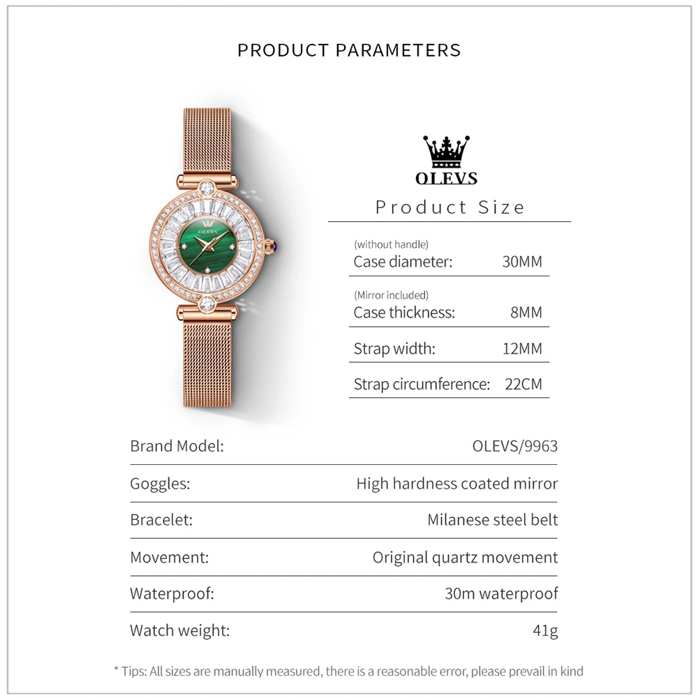 OLEVS Quartz Watch for Women Rose Gold Luxury Stainless Steel Diamond Dial Waterproof Elegant Fashion Women's Wristwatches Reloj