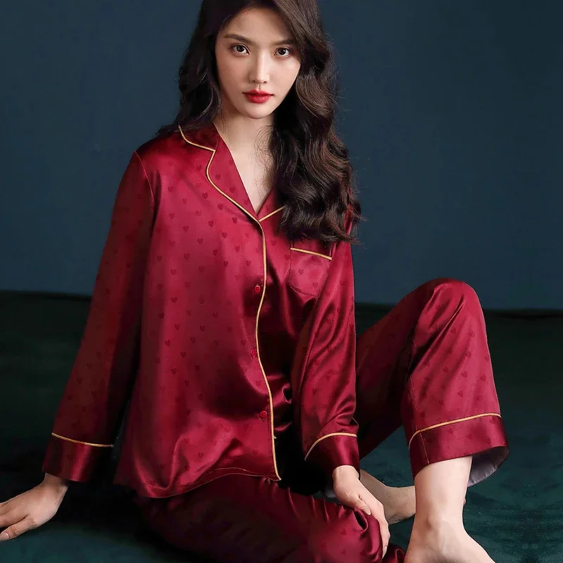 

Spring Autumn Long-sleeve Cardigan Set Pajamas Sets High-quality Light Luxury Silk Women's Pajama Fashion Ice Silk Home Clothing