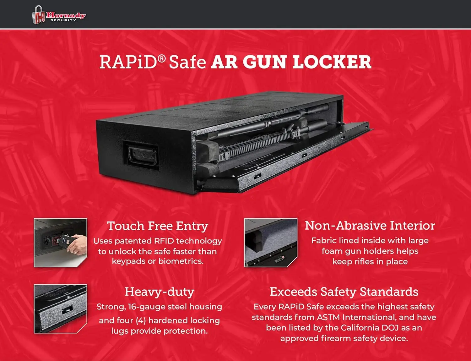 Hornady RAPiD Safe AR Gun Locker with RFID Touch Free Entry-Tamper Proof Gun Safe Perfect for Storing Accessories