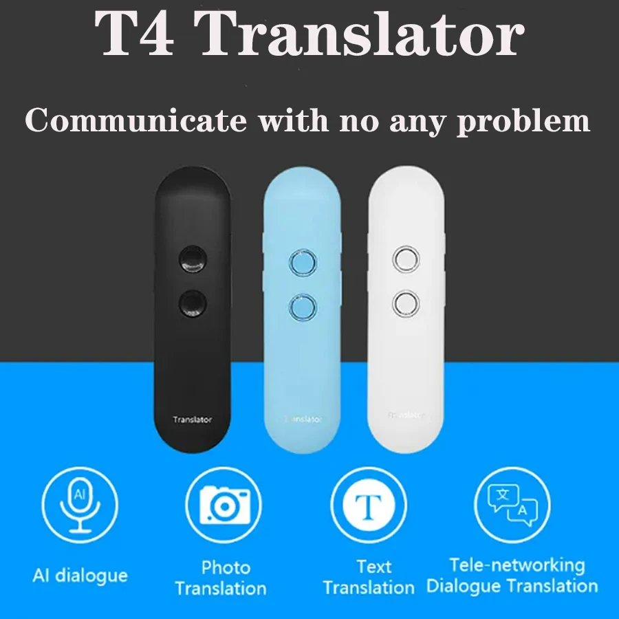 Voice Translator Language Translator 2025 T4 Portable Wireless Smart Translator 40 Languages Two-Way Real Time Instant Voice Translator APP Bluetooth Multi-Language