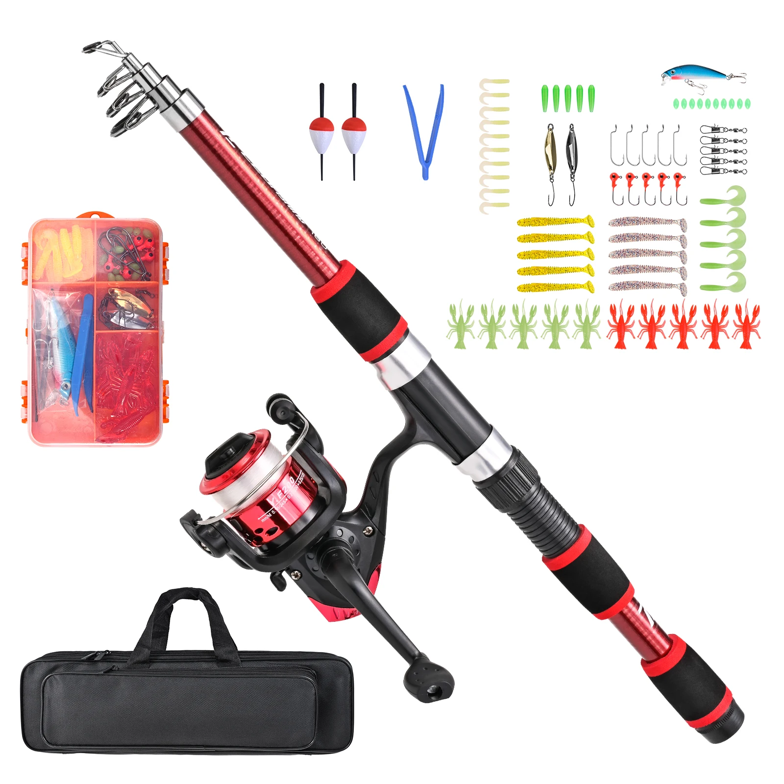 

Fishing Rod and Reel Combos Telescopic Fiberglass Fishing Rods Spinning Reels Lures Set with Carry Bag Beads Fishing Spinners