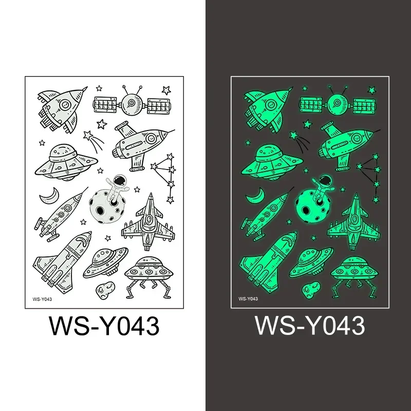 5 Pcs Waterproof Luminous Tattoo Stickers Children Party Universe Space Rocket UFO Interstellar Temporary Stickers Toy Gifts