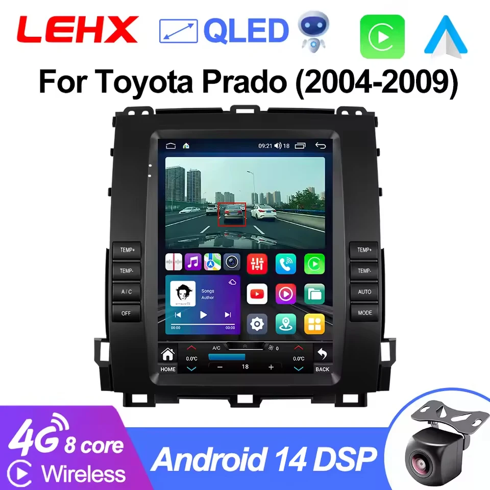 LEHX Pro 2 din 안드로이드 14 Toyota Land Cruiser Prado 120 2004-2009 용 자동 자동차 라디오 멀티미디어 스테레오 Carplay GPS Tesla Style
