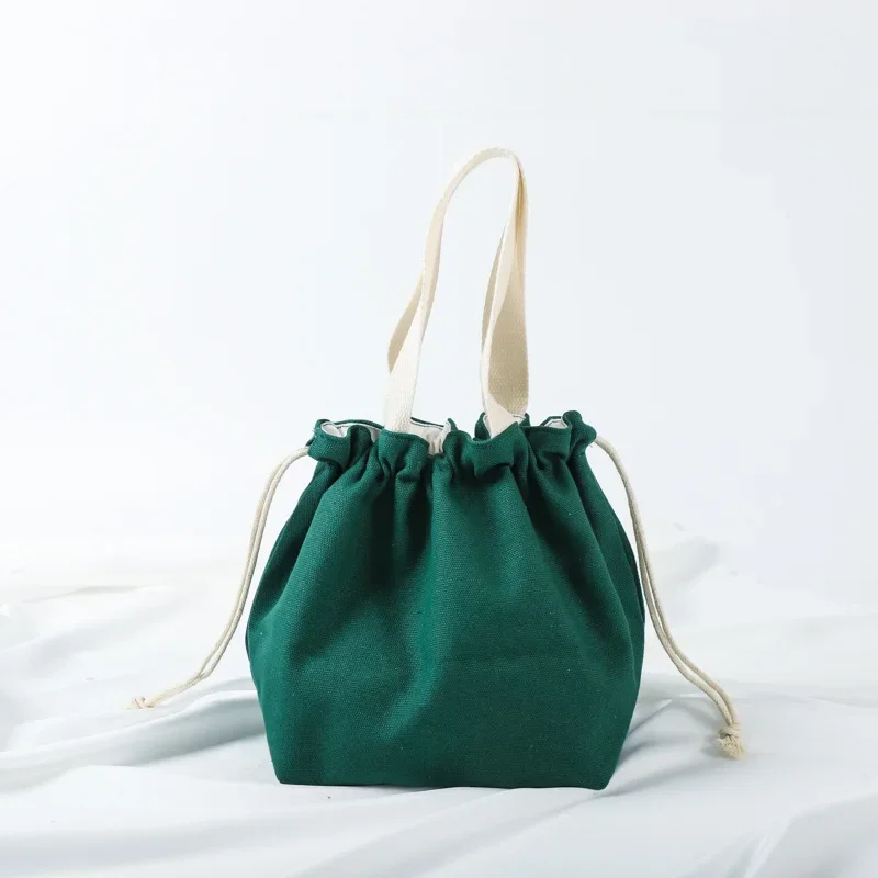

Small fresh drawstring canvas bag hand handbag Japanese portable bento bag Large capacity bunched lunch box bag