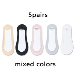 Non - Slip Invisible Ice Silk Breathable Low Cut Socks - 5 Pairs - One Size (Mixed colors)