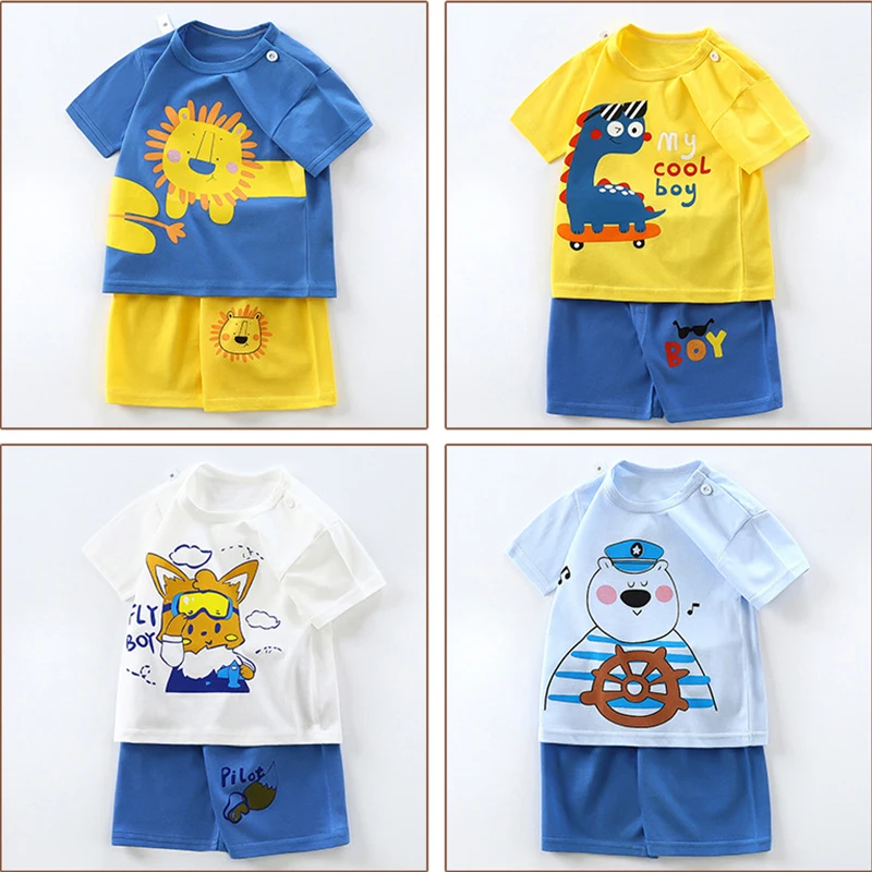 2025 Summer Children Cotton Short Sleeves Shorts Set For 0-6Years Baby Boys Girls Round Neck Pullover T-shirt+Shorts Two-piece