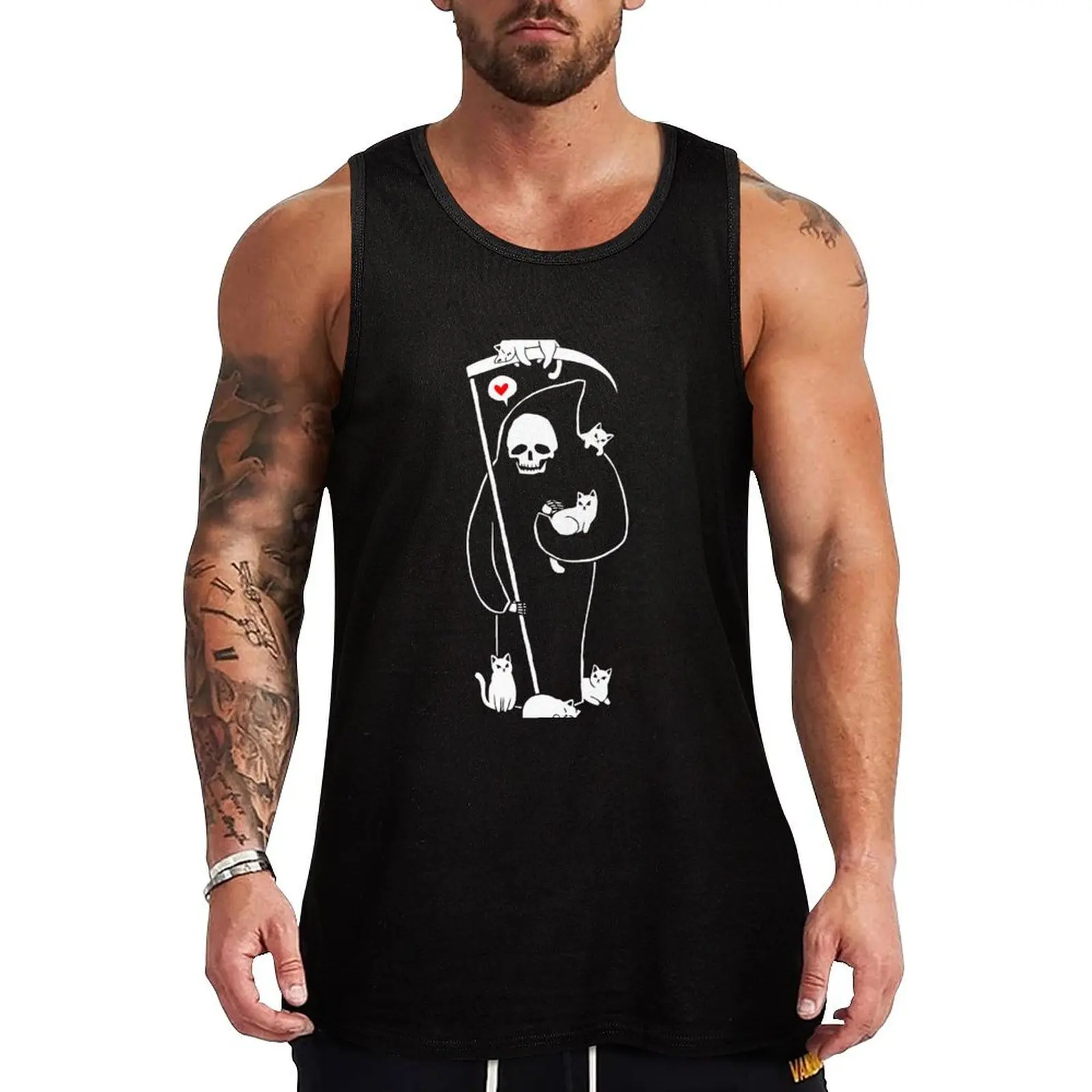 Death is a Cat Person Tank Top mens designer clothes gym clothes man fitness gym shirts sexy clothes men