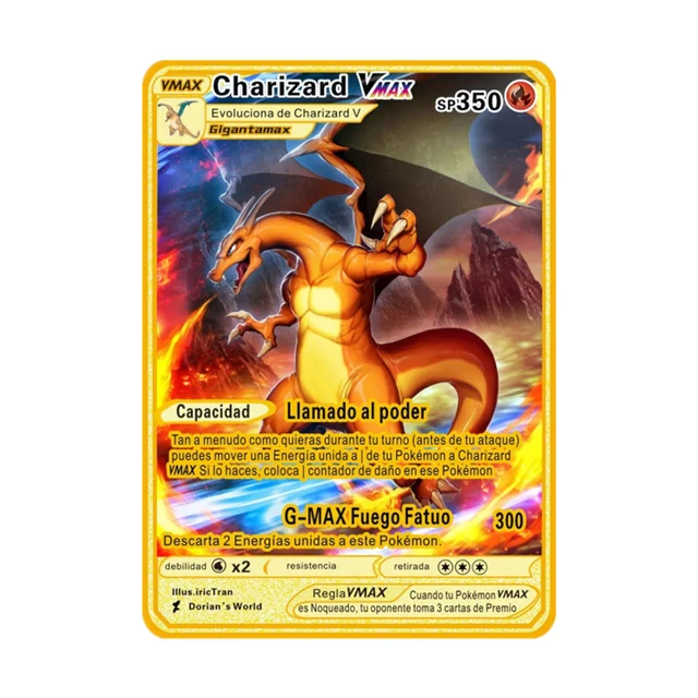 Pokemon Gold Card Metal Card Game Anime Battle Pokemon Gold Spanish Kaarten Charizard Pikachu Game Collection Cards Gift Kids X4