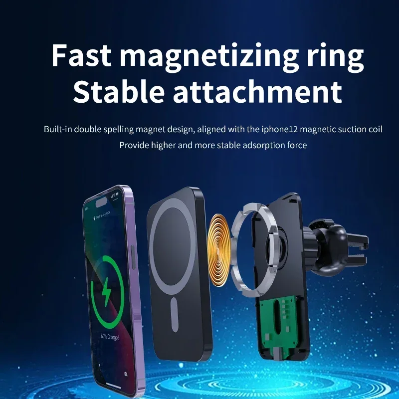 Magnetic Wireless Chargers Car Air Vent Stand Phone Holder Mini  Fast Charging Station For iPhone 12 13 14 15 Pro Max macsafe