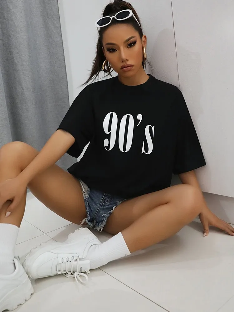 

90's Feeling T-Shirts Women Street Vintage Short Sleeve Summer Brand Tops Cotton Tshirt Breathable Oversized Tees