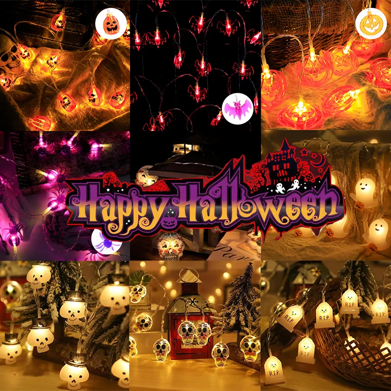 

11 Style LED Halloween LED String Lights, Portable Pumpkin Ghost Hand Skull Head Lights, Home Bars, Halloween Party Decorations