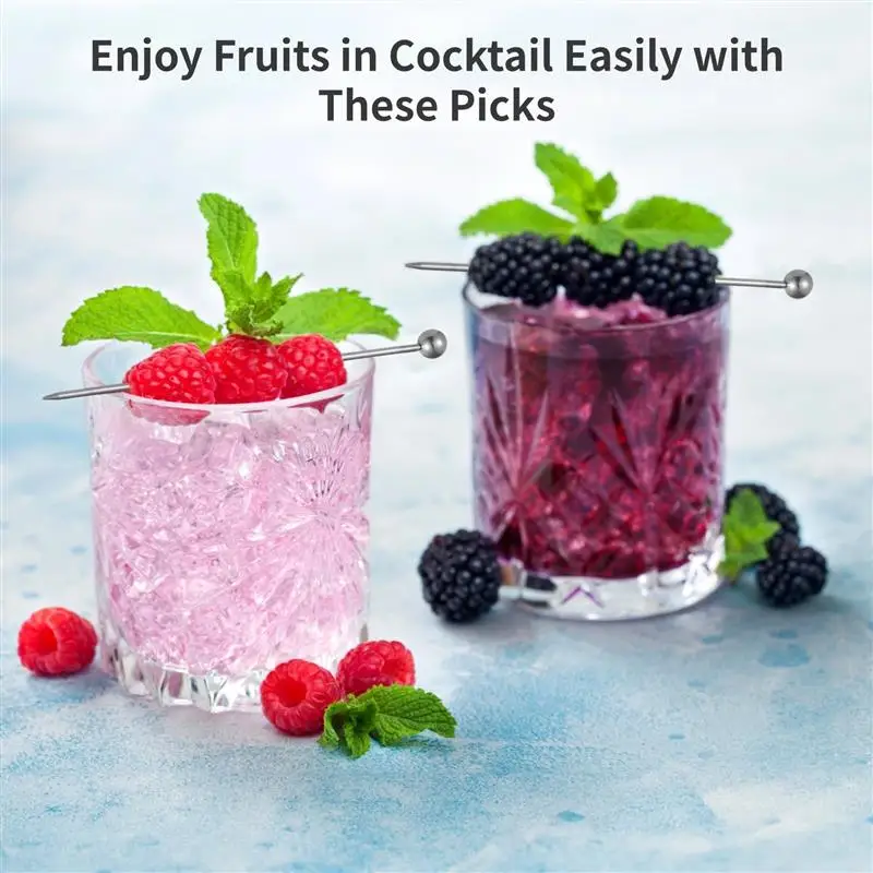 21Pcs Cocktail Picks Stainless Steel Cocktail Picks With Holder Jar Reusable Appetizer for Drink Skewers Olives Fruits
