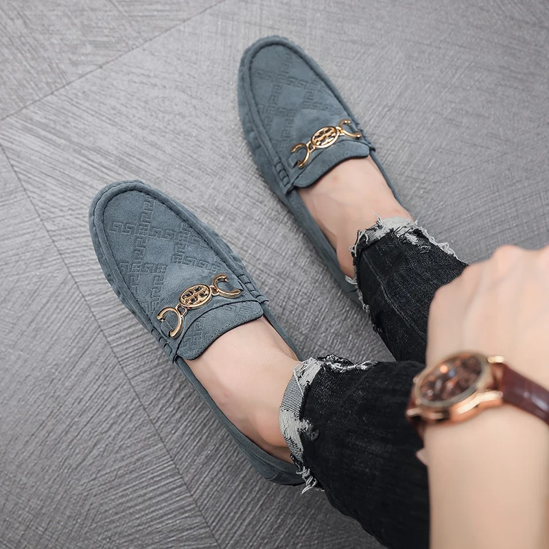 Fashion Blue Men's Leather Loafers Breathable Flats Moccasins Men Slip-On Casual Shoes Comfortable Daily Male Driving Shoes 2024