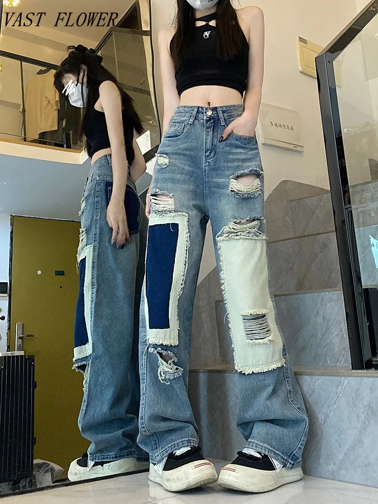 

spring summer autumn casual loose new baggy jean vintage patchwork jeans for women high waist 2023 denim trousers pants