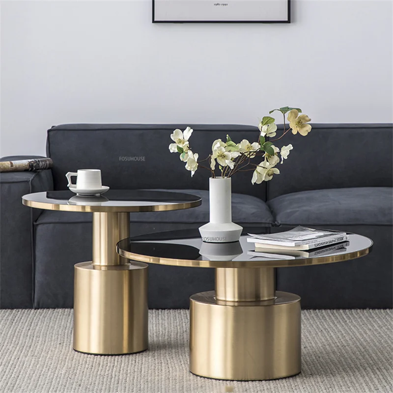 ModernSimpleMetalGoldCoffeeTableSetForLivingRoomFurniture