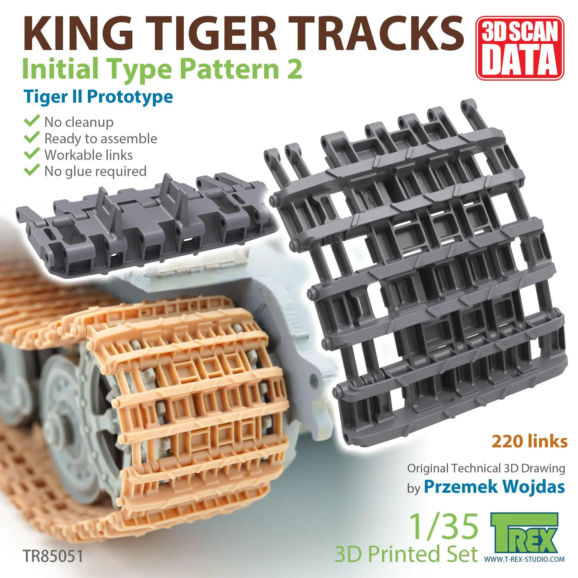 T-Rex 85051 1/35 King Tiger Tracks Modello Di Tipo Iniziale 2