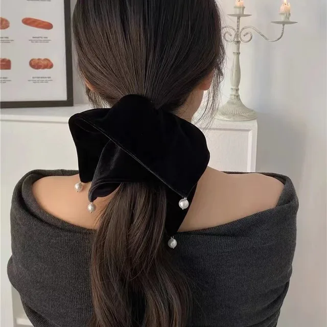 Korean Velvet Hair Strap Square Pearl Hair Scrunchie Extra Large Elastic Hair Strap Women's Girl Headwear Hair Accessories 1