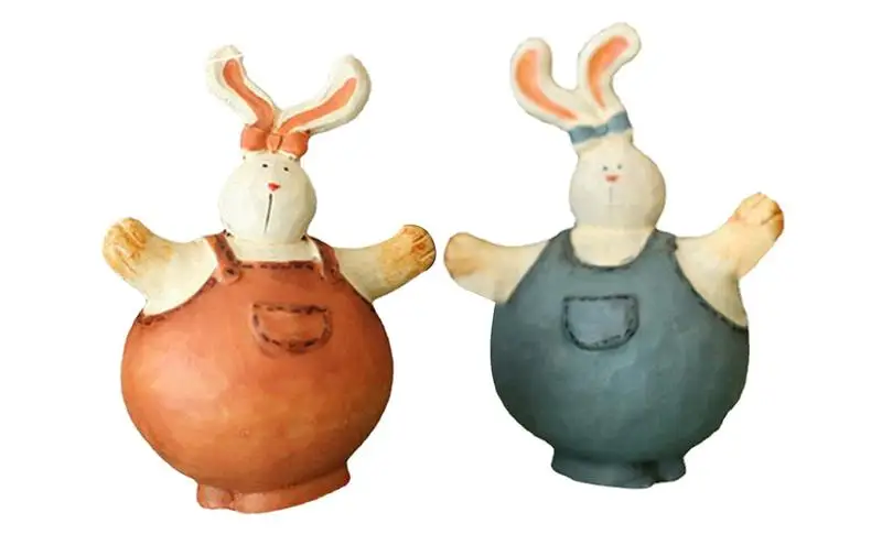 

Фигурка пасхального кролика из смолы 2 шт., деревенский кролик, статуя кролика, креативные пасхальные домашние украшения для патио, сада, двора, лужайки